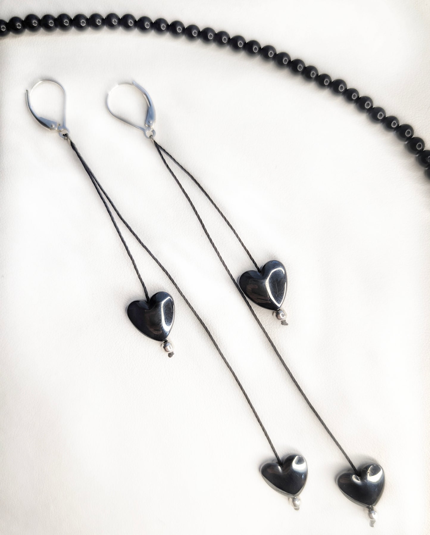 Silver Hematite Hearts Earrings