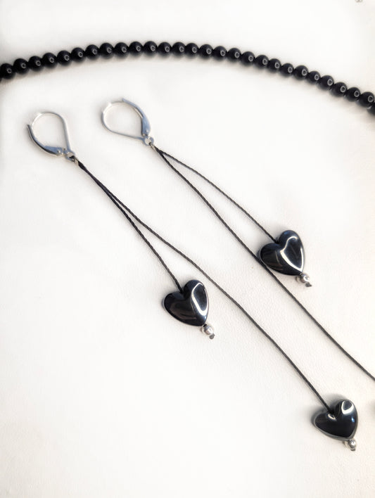 Silver Hematite Hearts Earrings