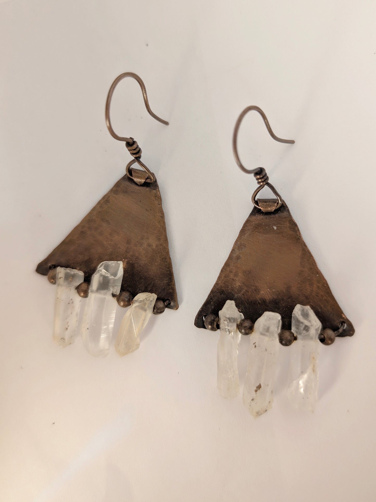 Triangle Copper Earrings with Quartz