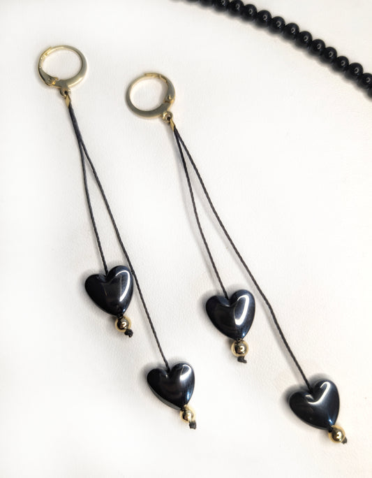 Stainless Steel Hematite Hearts Earrings