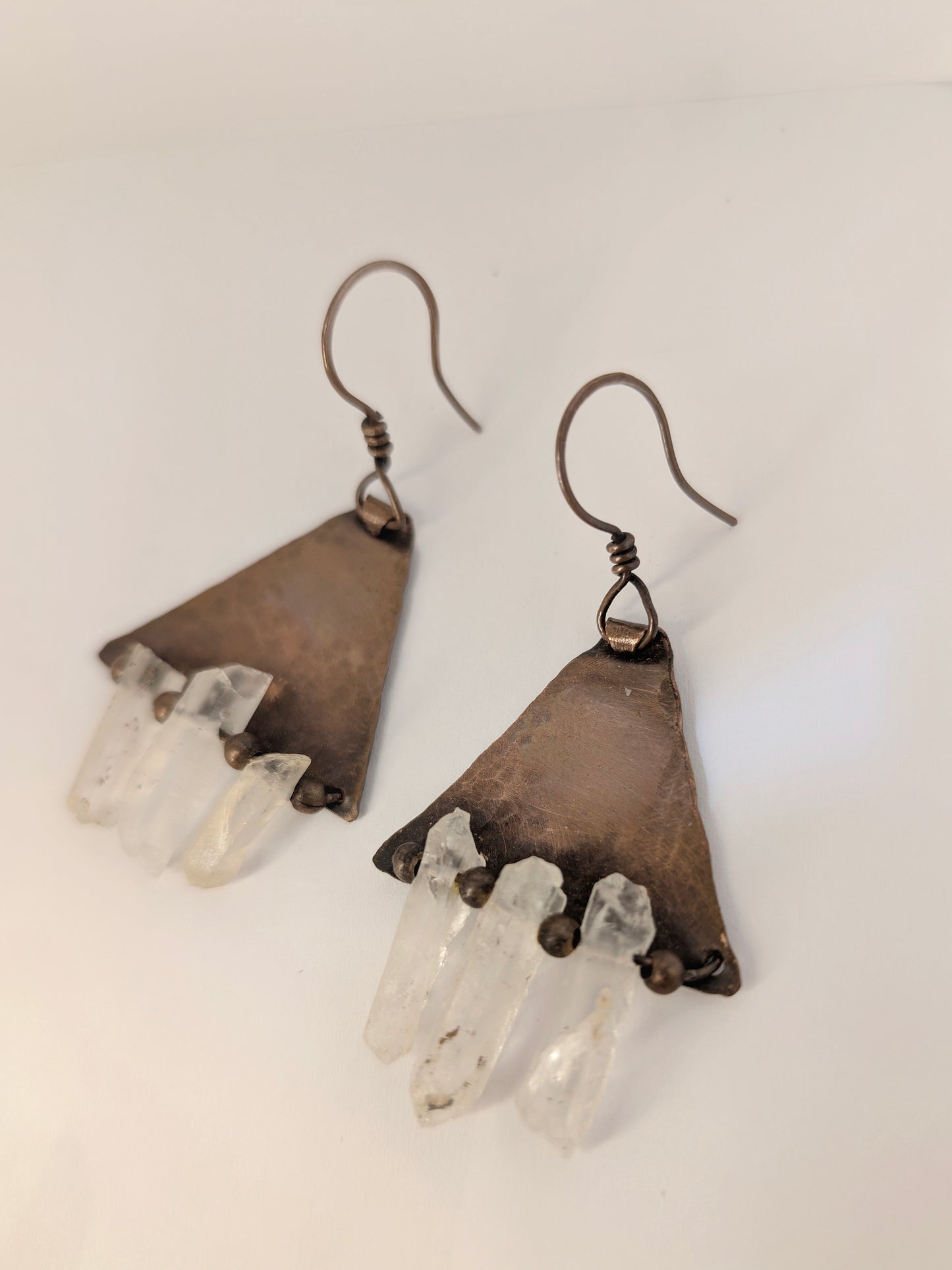 Triangle Copper Earrings with Quartz