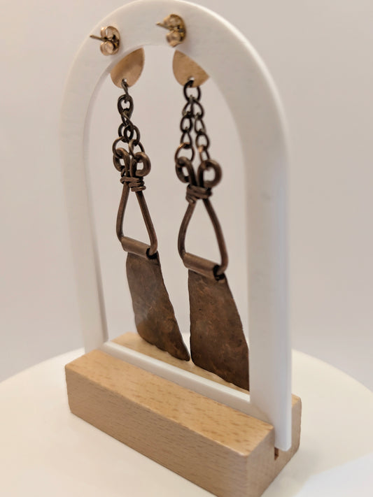 Statement Copper Earrings With Chain